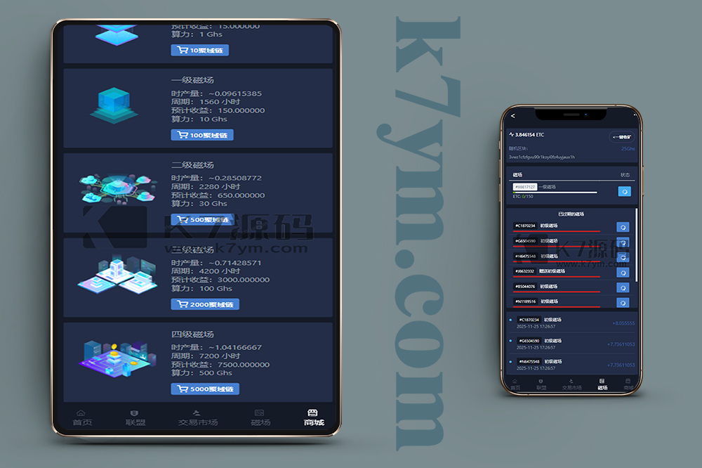 ETC合约挖矿生态圈区块链系统/区块链源码/点对点交易+商城+云矿机系统/挖矿源码